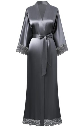 Халат жіночий Babeyond довгий/короткий однотонний з мереживом, атласний, шовковий, кімоно, для дому, літній, сріблясто-сірий