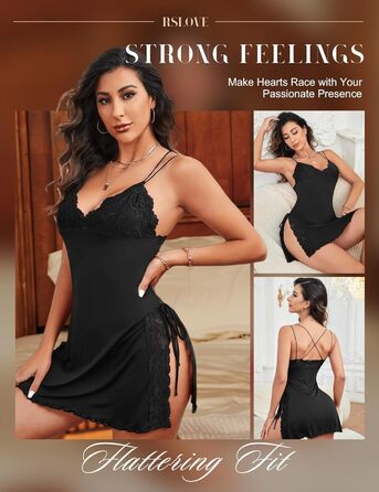 Еротична нічна сорочка Babydoll RSLOVE - чорна мереживна комбінація XXL