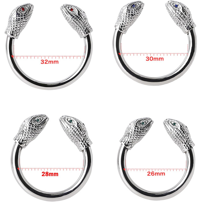 Чоловічий пеніс-кільце з двома зміїними головами, срібло, 30 мм