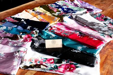 CCcollections Халат жіночий кімоно з легкого атласу з принтом павича, V-подібний виріз та 3/4 рукав (універсальний розмір, помаранчевий)