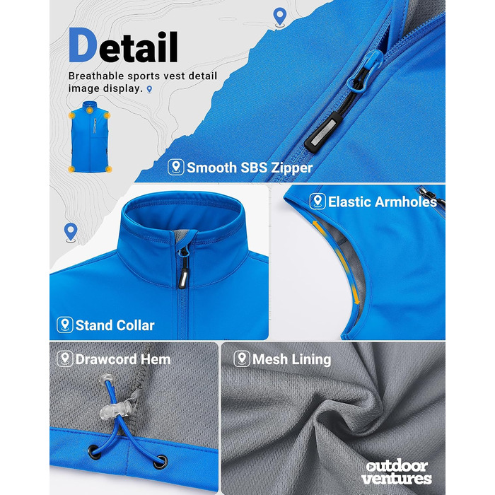 Чоловічий жилет Softshell Outdoor Ventures для велосипеда та активного відпочинку, водонепроникний, середній синій (розмір M)
