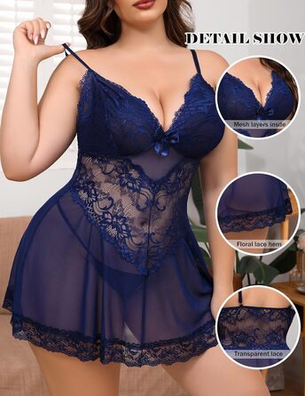 Babydoll з мереживом Alrovetoney для жінок великих розмірів (3XL, блакитний) - Нічна сорочка, Chemise, Neckholder
