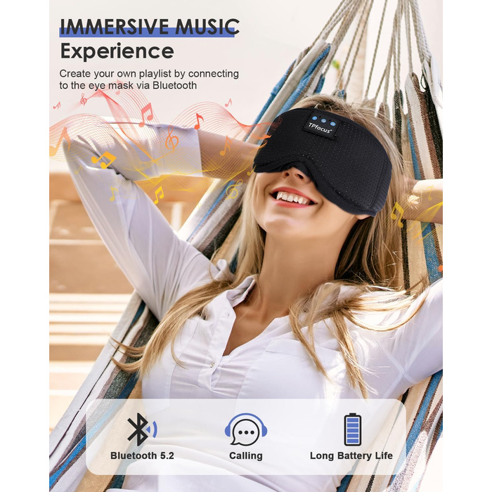 Маска для сну з Bluetooth-навушниками, м'яка бездротова маска для сну ASMR для чоловіків та жінок, 3D дизайн (Чорна)