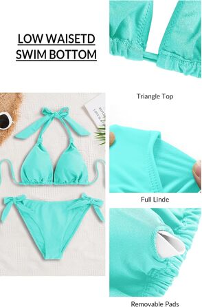 Двокомплектний купальник-бікіні з зав'язками на шиї для дівчаток, трикутник, колір блакитний (2025), розмір XXS