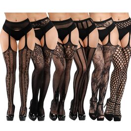 DRESHOW 6 пар мереживних панчіх з високою талією, чорні, для жінок