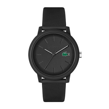 Аналоговий кварцовий годинник Lacoste 12.12 унісекс, чорний, силіконовий ремінець з текстурою Petit Piqué