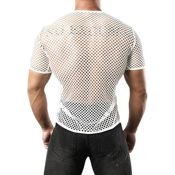 Чоловіча футболка JOGAL з мереживом, прозора, короткий рукав, білий колір