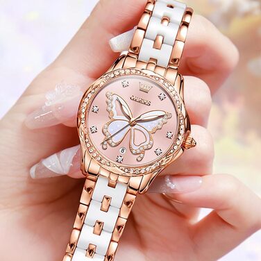 Жіночий годинник OLEVS Elegant Luxury — розкішний кварцовий годинник з діамантами, колір рожеве золото, керамічне скло