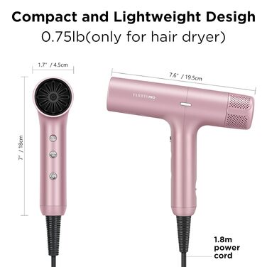 Професійний іонний фен для волосся PARWIN PRO BEAUTY з безщітковим двигуном 110,000 RPM, магнітним диффузором та LCD-дисплеєм, рожевий