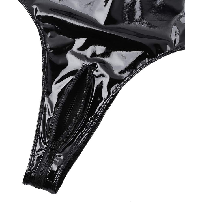 Жіноче шкіряне плаття-комбінезон JasmyGirls: сексуальний латексний боді, облягаючий крій, блискавка, косплей, ролеві ігри (чорний, L-XL)