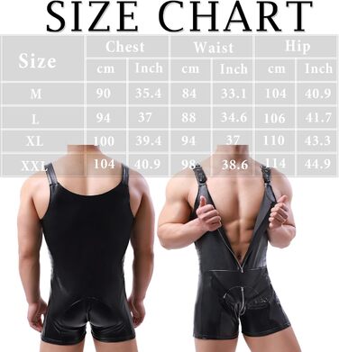 Чоловічі шорти QiaTi без рукавів, лосини на блискавці з екошкіри, боді з 2 кишенями, для повсякденного та клубного стилю, чорний, XL