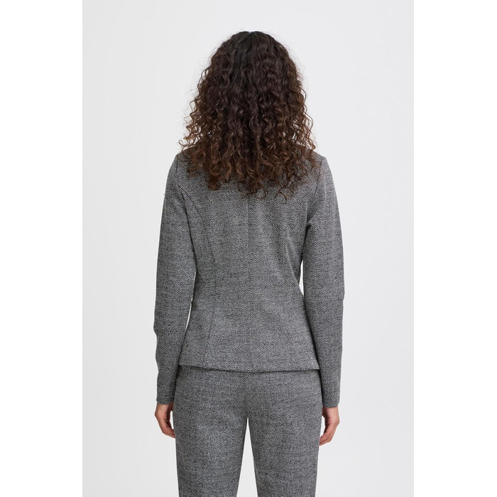 Жіночий жакет ICHI IHKATE з жакардового тканини Slim Fit, чорно-білий в їлочку, з V-подібним вирізом та одним ґудзиком, розмір L