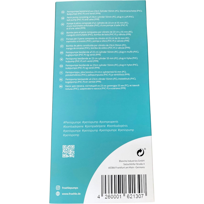 Насос для ерекції FRÖHLE PP028 Comfort-fit XL, скляний, 1 шт.