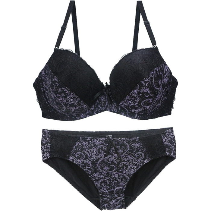 Чорний комплект бюстгальтерів та трусиків Moonbadi з мереживом, push-up, бюстгальтер та трусики, 90D, для жінок