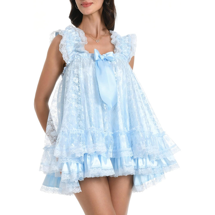 Ніжне мереживне нічне плаття/костюм для косплею Satini Dessous Sissy Babydoll, блакитний колір