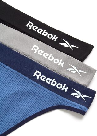 Труси жіночі Reebok - танга без швів (3 шт. в упаковці) M, кольори: коронний синій, чорний, шаркун (шкіра акули)