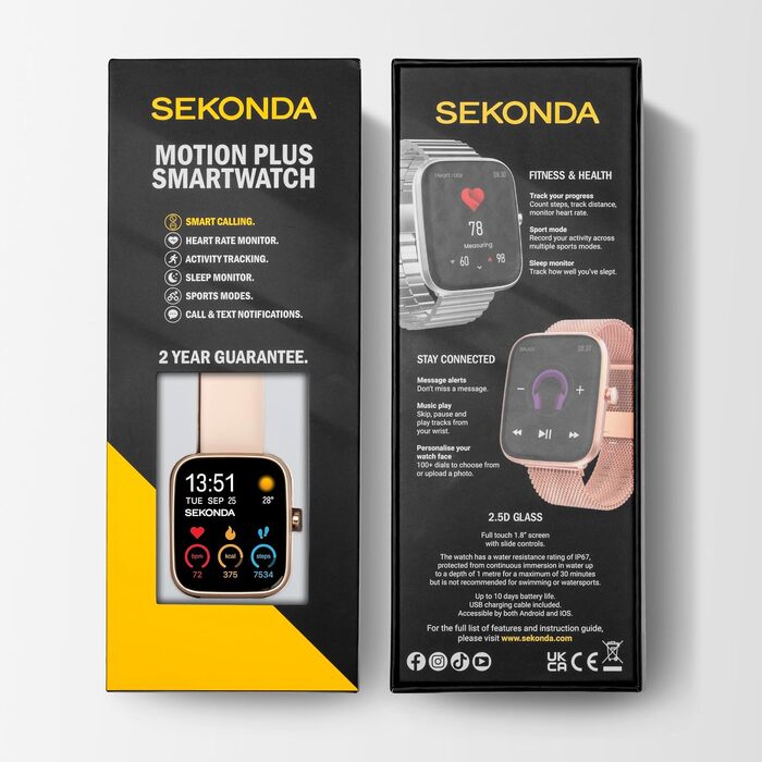 Смарт-годинник Sekonda Motion Plus 36 мм з рожевим силіконовим ремінцем, колір рожеве золото, 30224