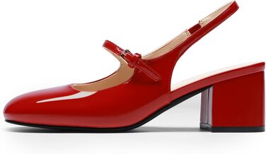 Жіночі туфлі Mary Jane DREAM PAIRS на низькому товстому каблуці, червоні pumps з квадратним носком та ремінцем slingback для офісу та вечірок (40 EU)
