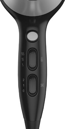 Фен для волосся Grundig HD 6080 B з іонізацією та дифузором, 2200 Вт, 3 температурні та 2 швидкісні режими, чорний/сріблястий