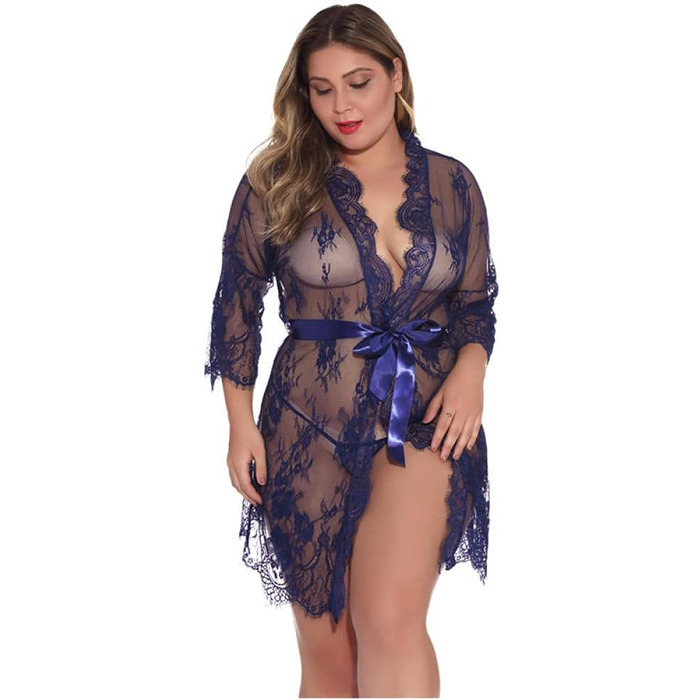 Жіноча білизна UIWFJEH: мереживна піжама-боді з G-String, прозора, сексуальна, для дому, великі розміри (блакитний, L)