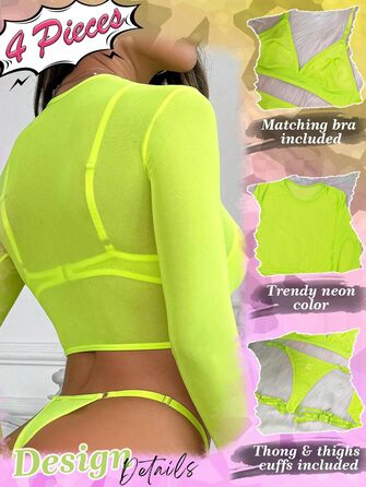 Попів жіночий комплект спідньої білизни з сітки, неоново-зелений