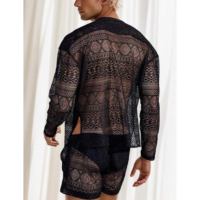 Panegy чоловічий комплект: мереживкова сорочка-туніка та шорти, сітка, чорний