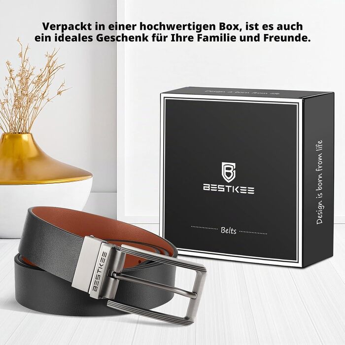 Шкіряний чоловічий ремінь BESTKEE двосторонній (чорний/коричневий), ширина 35 мм, довжина 130 см, універсальний для костюма та джинсів
