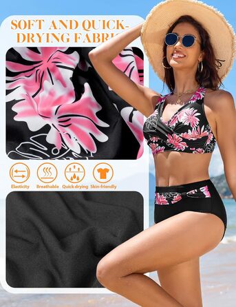 Бікіні жіночий комплект Nadeer: сексуальний V-подібний виріз, push-up, двочастинний, висока талія, рожевий, квітковий принт