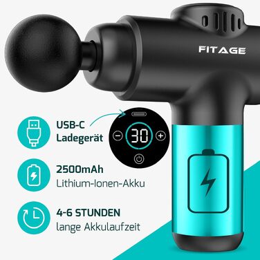 Перкусійний масажер FITAGE Massage Gun — Міні-масажна пістолет з 30 рівнями швидкості, 8 насадками для глибокого масажу м'язів спини, плечей та всього тіла, чорний