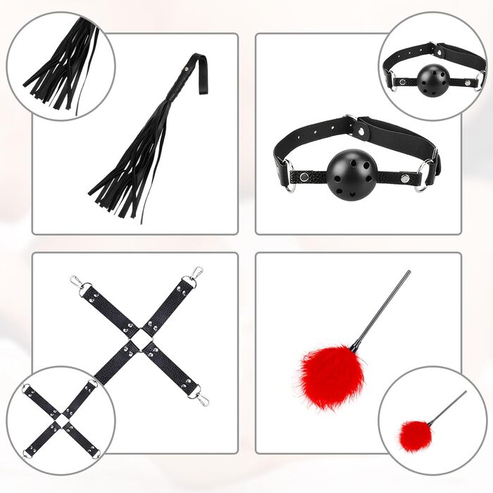 Набір для БДСМ з 26 елементів Qoosea: наручники, феттери, анальні пробки, іграшки для пар. Чорний колір.