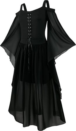 Костюм Ренесанс для жінок: середньовічне плаття з рукавами-трубами, готичне максі, для карнавалу, Хелловіну, вечірки, чорний