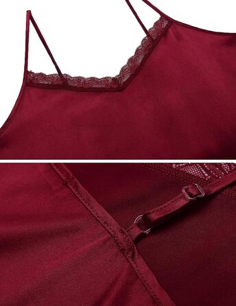 Халат та нічна сорочка Ecouaer для жінок з атласу, сексуальна піжама, комплект 2 шт. (червоний, S)