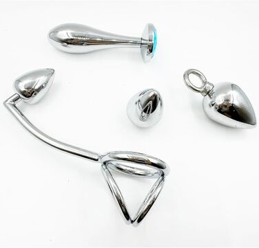 Анальний гачок ScreaAss з кільцем для пеніса, кільцем для яєчок та 4 анальними пробірками, набором для BDSM, металевий, срібний, 50 мм