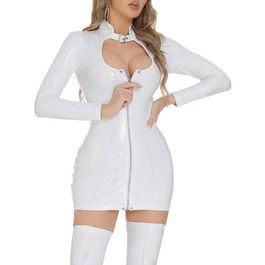 Сукня FEOYA з ефектом мокрого блиску, лакшкір, облягаюча, міні, з короткими рукавами, на блискавці, для клубу, вечірки, коктейльної сукні, боді, для сцени, косплею, карнавалу, біла, S-3XL, XL