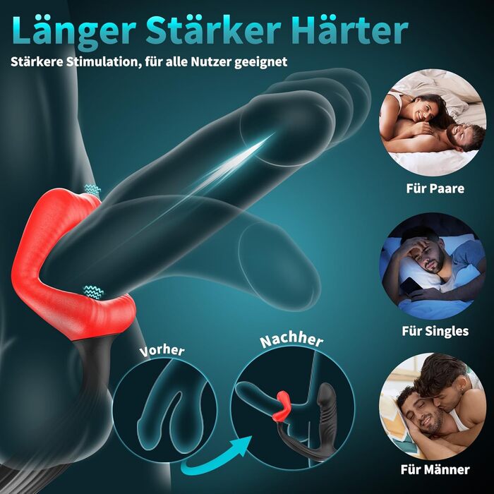 Вібратор для чоловіків для стимуляції простати Timzeit - анальний вібратор, кільце для пеніса з пультом дистанційного керування та додатком, анальний плагін з 9 режимами вібрації та 9 функціями імпульсу. Іграшка для дорослих.