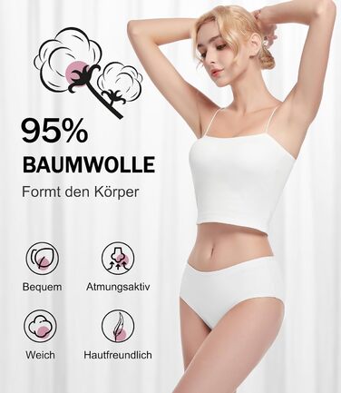 Бобель: 5 трусиків у пачці, бавовна, дихаюча тканина, м'які жіночі трусики-сліпи, еластичні (S-XXL), білі (XL)