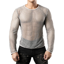 Чоловіча футболка JOGAL з довгим рукавом, сітка, прозора, армійного кольору (XXL, сірий)