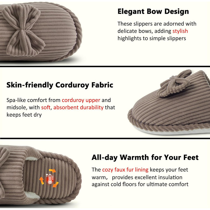 Жіночі зимові капці Coswind з ефектом пам'яті Memory Foam, велюрові тапочки з плюшевою підкладкою, колір кавовий (розмір 40.5/42 EU)