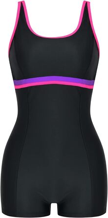 Спортивний купальник для жінок, цілісний, Racerback/U-Back, Body Shaping, чорний/рожевий, розмір 46