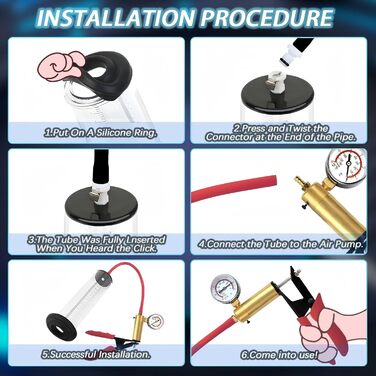Пумпа для збільшення пеніса: ручна вакуумна помпа з манометром та 6 кільцями, для чоловіків