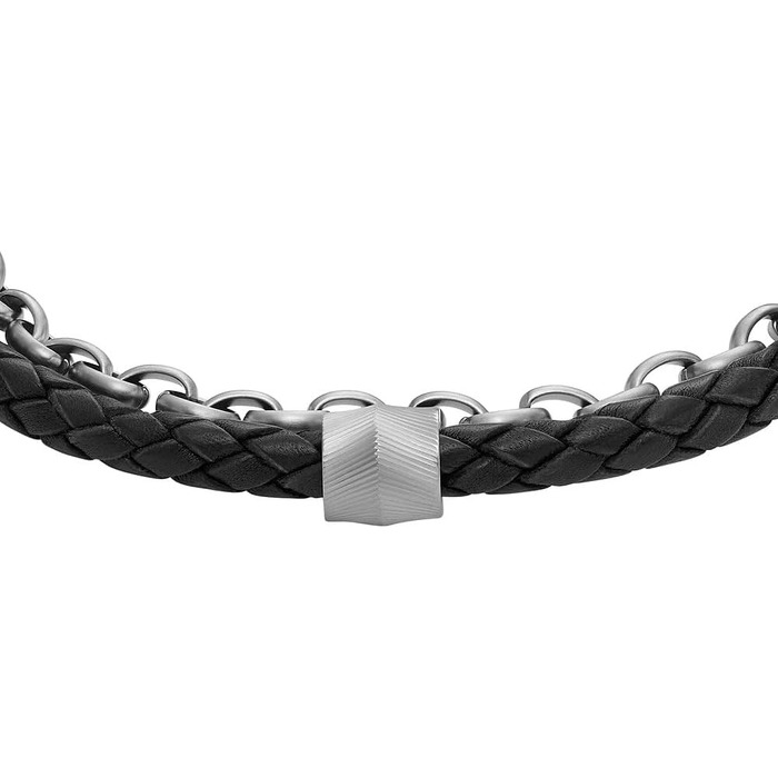 Чоловічий браслет Fossil Casual Texture зі шкіри та нержавіючої сталі з магнітним або шпеньковим замком, чорний