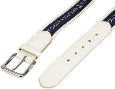 Чоловічий повсякденний ремінь Tommy Hilfiger з текстильною вставкою та класичною пряжкою, колір: кремовий з темно-синім, розмір 30