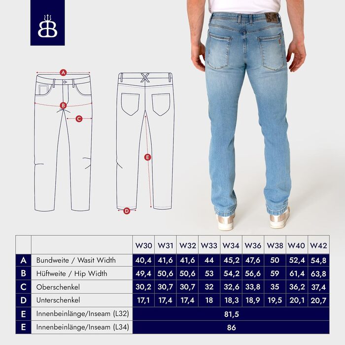 Чоловічі джинси BARBONS Regular-Fit Stretch — класичні прямі штани преміум-якості для бізнесу та дозвілля, світло-блакитні (38W / 30L)