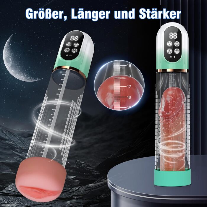 Пумпа для збільшення пеніса HIVEFUN: 4 режими всмоктування, 3 автоматичні тренувальні, водонепроникна (IPX7), сірий/зелений