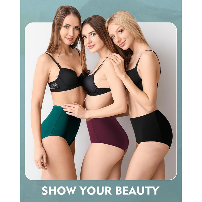 Танстік (TANSTC) труси жіночі 5 шт. бавовна, висока талія, дихаючі, м'які, XXL, червоний+синій+зелений+сірий+чорний