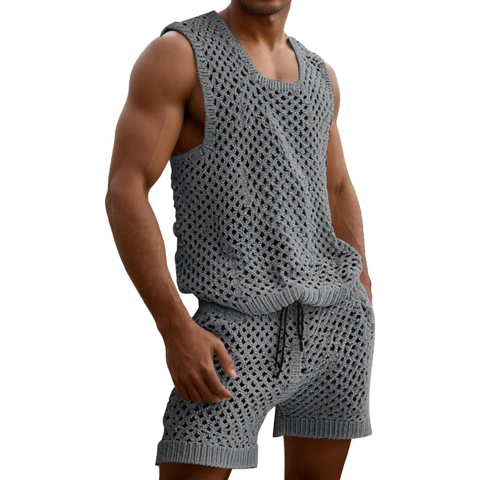 Костюм-сет чоловічий AIEOE з сітки (короткі шорти та сорочка), сірий, розмір 3XL