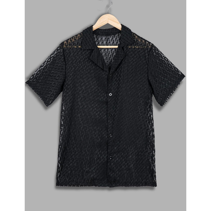 Чоловіча сорочка поло з мереживом AIEOE, літня, вільна, з короткими рукавами, чорна, розмір S-XXL