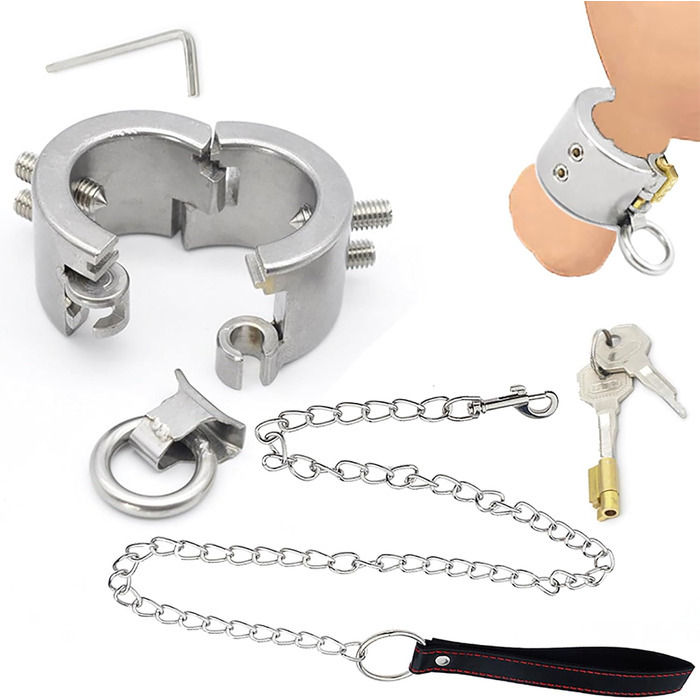 Сталевий кільце для яєчок з 4 знімними шипами CBT, замками та металевим ланцюгом. Підвіска для яєчок, бондж, кільце для статевого члена. Іграшки для дорослих для чоловіків, срібло, комплект