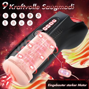 Електричний мастурбатор для чоловіків 3 в 1: вібратор з LED-підсвіткою, 9 режимами смоктання та вібрації, набір з 6 кілець для пеніса