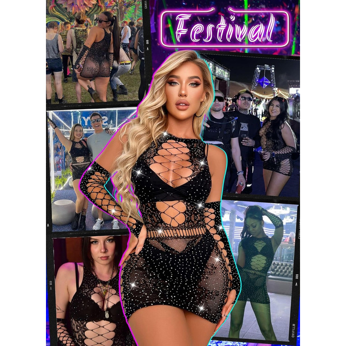 Елегантний жіночий комплект нижньої білизни Ella Lust: мереживний боді, сукня з паєтками та мереживні рукавички. Чорний, універсальний розмір.